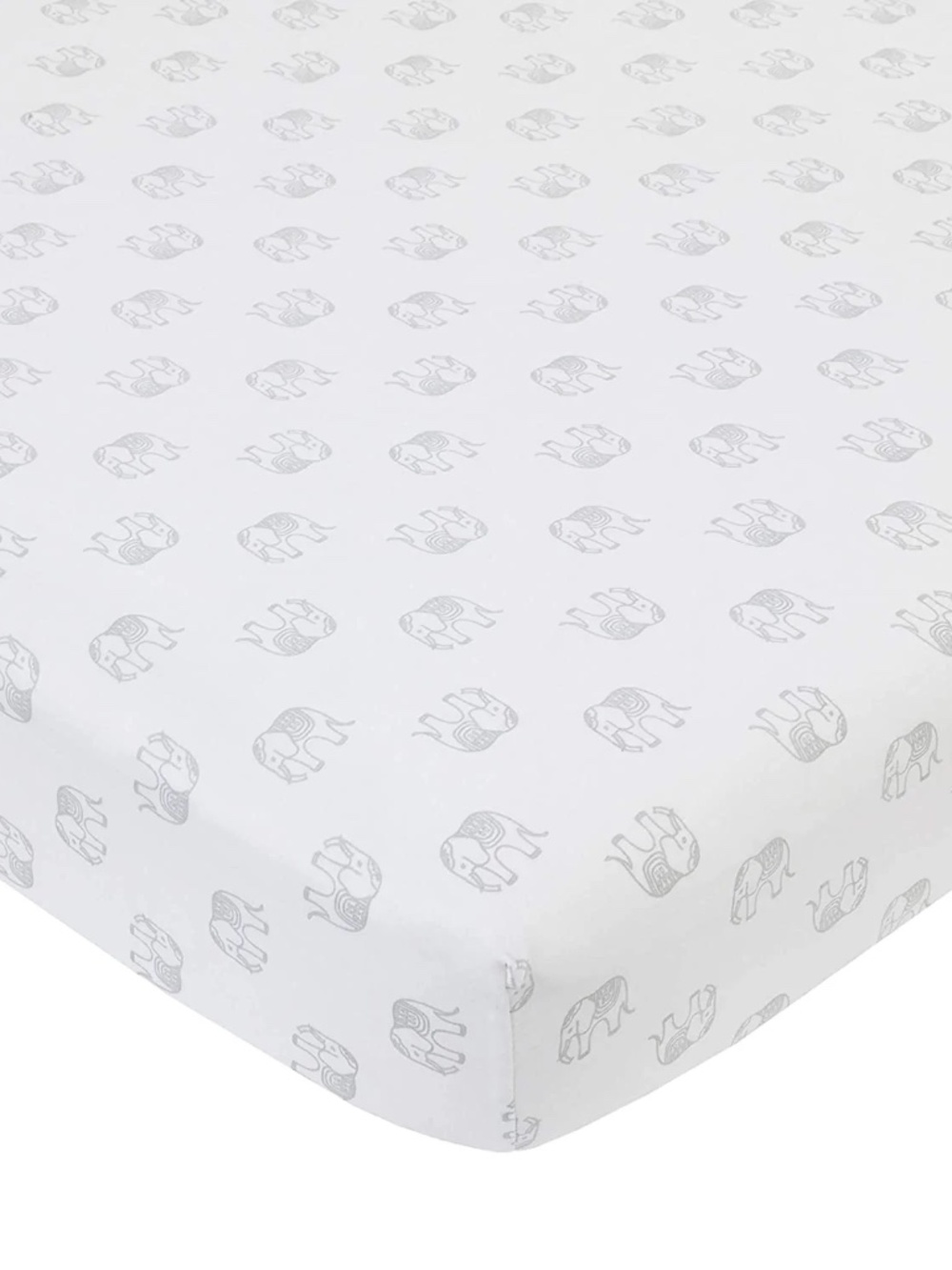NoJo Serendipity Grey Elephant Print 100% Cotton Fitted Crib Sheet, White Grey